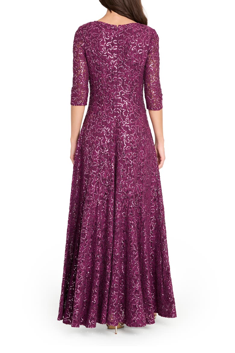 Sequin Flare Gown, Alternate, color, WINE