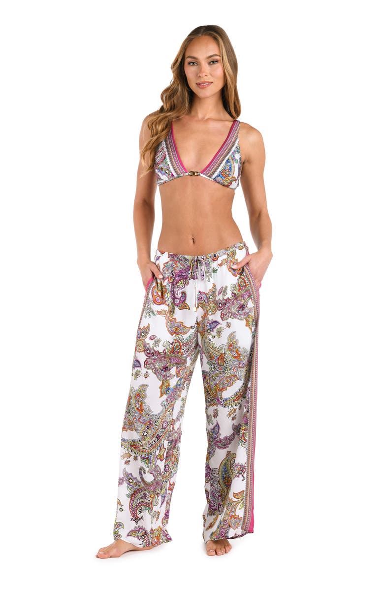 L'AGENCE Geraldine Wide Leg Cover-Up Pants, Alternate, color, White Multi