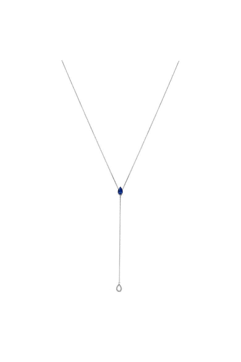Sterling Silver Created Blue Sapphire and Diamond Accent Y Necklace, Main, color, Silver