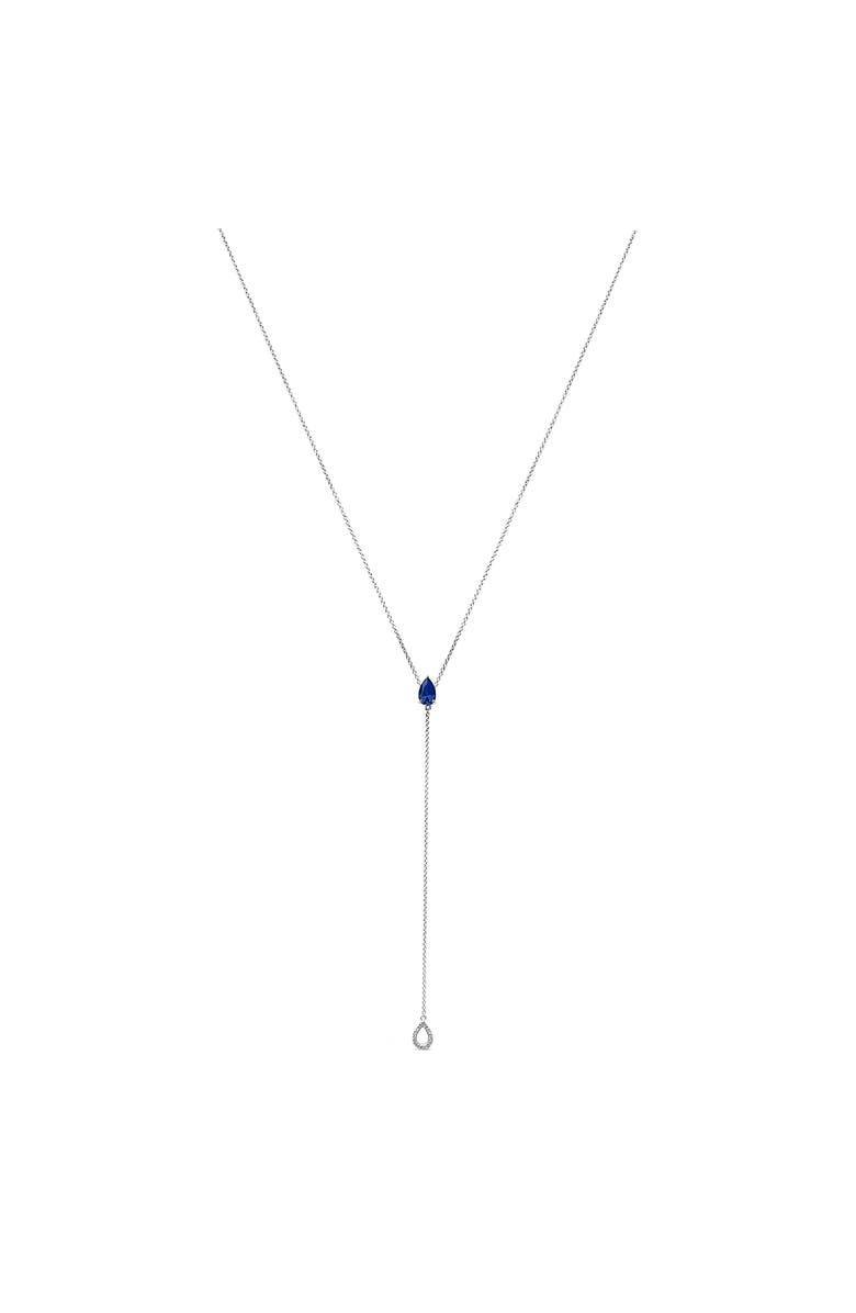 Haus of Brilliance Sterling Silver Created Blue Sapphire and Diamond Accent Y Necklace, Main, color, Silver