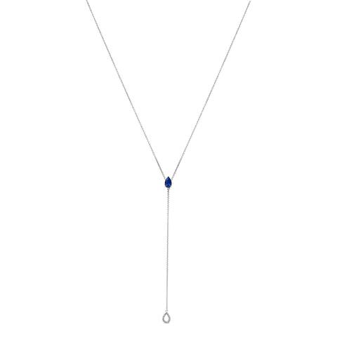 Sterling Silver Created Blue Sapphire and Diamond Accent Y Necklace