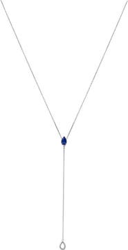 Haus of Brilliance Sterling Silver Created Blue Sapphire and Diamond Accent Y Necklace