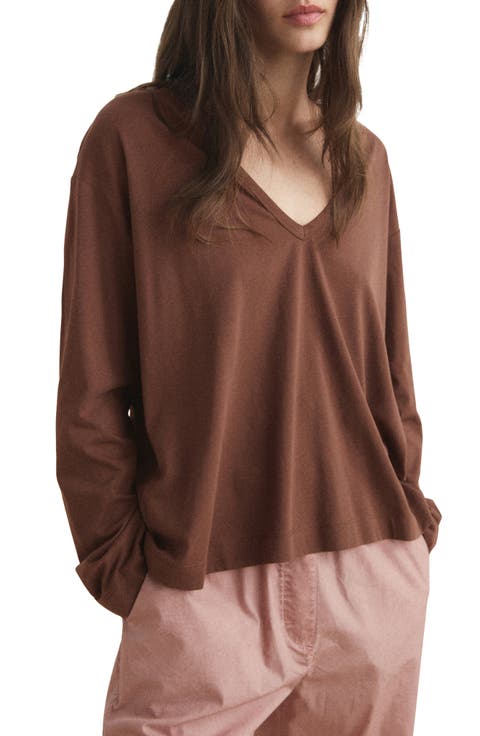 Long Sleeve Cotton V-Neck Pajama Top