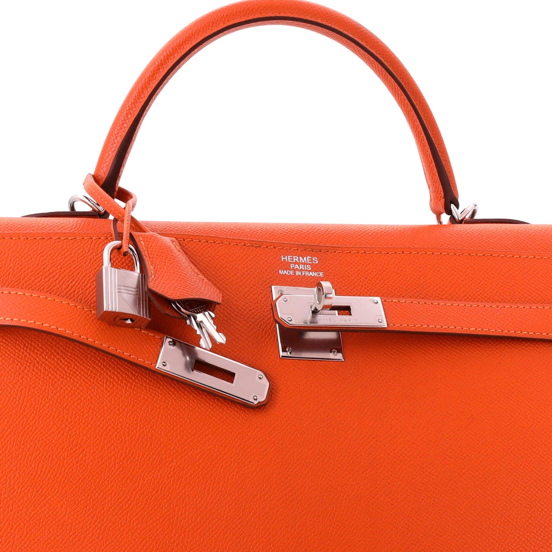 Pre-Owned Hermes Kelly Handbag Orange Epsom with Palladium Hardware 35, Alternate, color, Feu