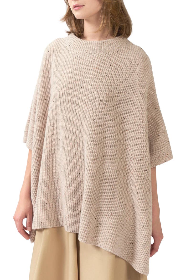 Rib-Knit Cashmere Poncho, Alternate, color, biscotti