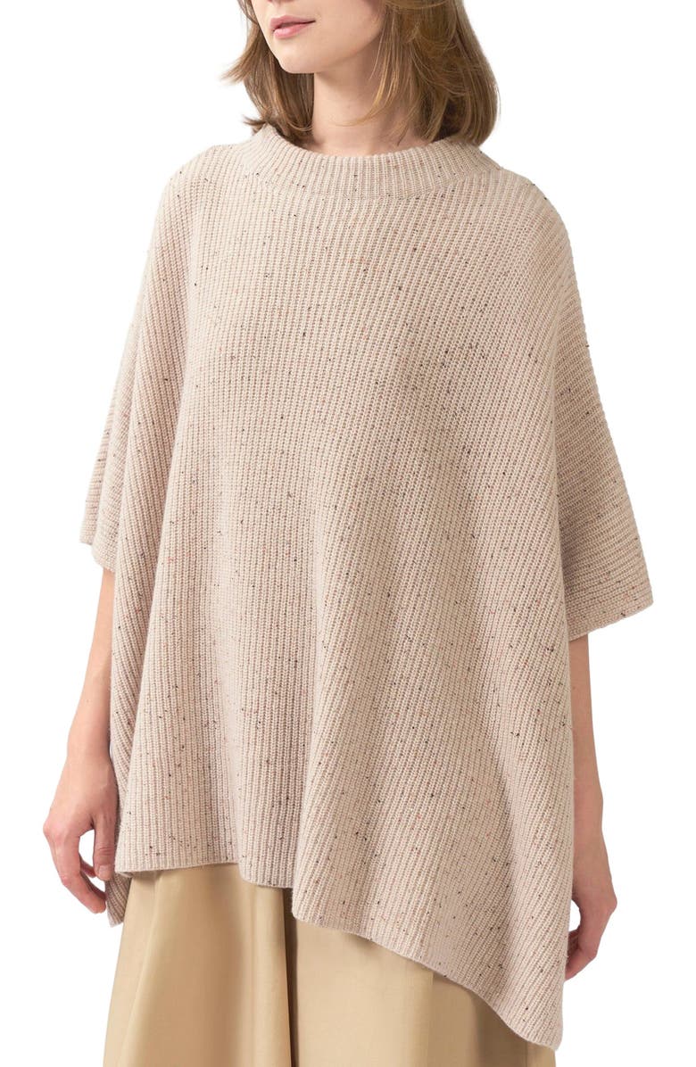 GOBI Mongolian Cashmere Rib-Knit Cashmere Poncho, Alternate, color, Biscotti