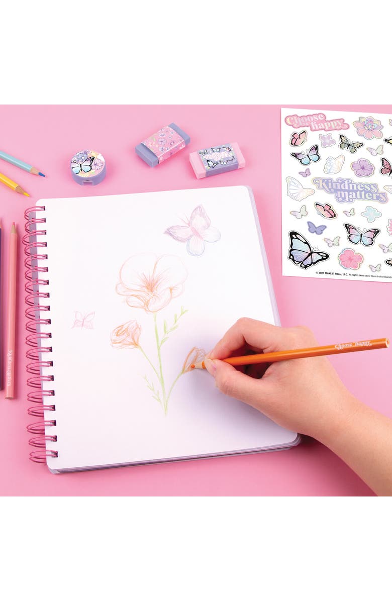 Three Cheers For Girls 3C4G Butterfly Allin1 Sketching Set Journal & Art 200 Page Book, Alternate, color, 
