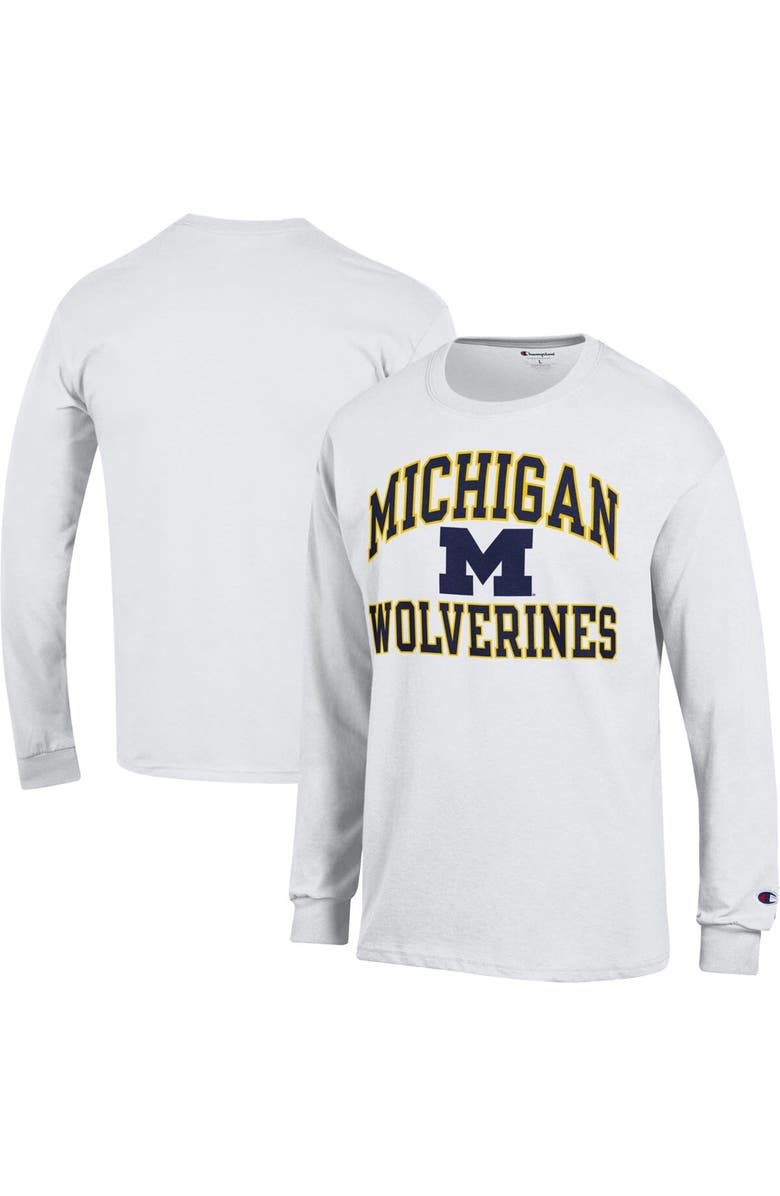 Champion Men's Champion White Michigan Wolverines High Motor Long Sleeve T-Shirt, Main, color,