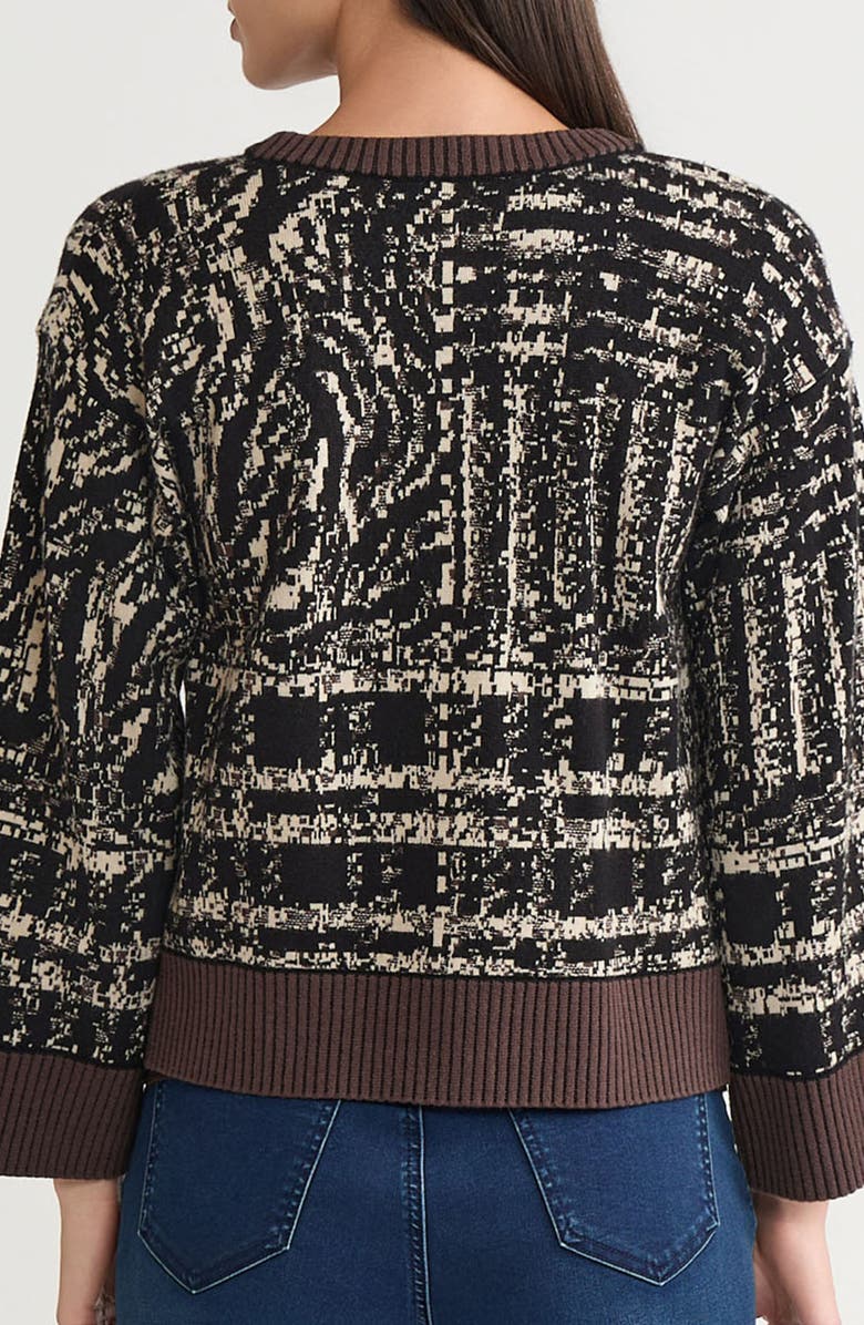 Ming Wang Contrast Trim Cozy Knit Cardigan, Alternate, color, Dark Umber/ Black/ Twig
