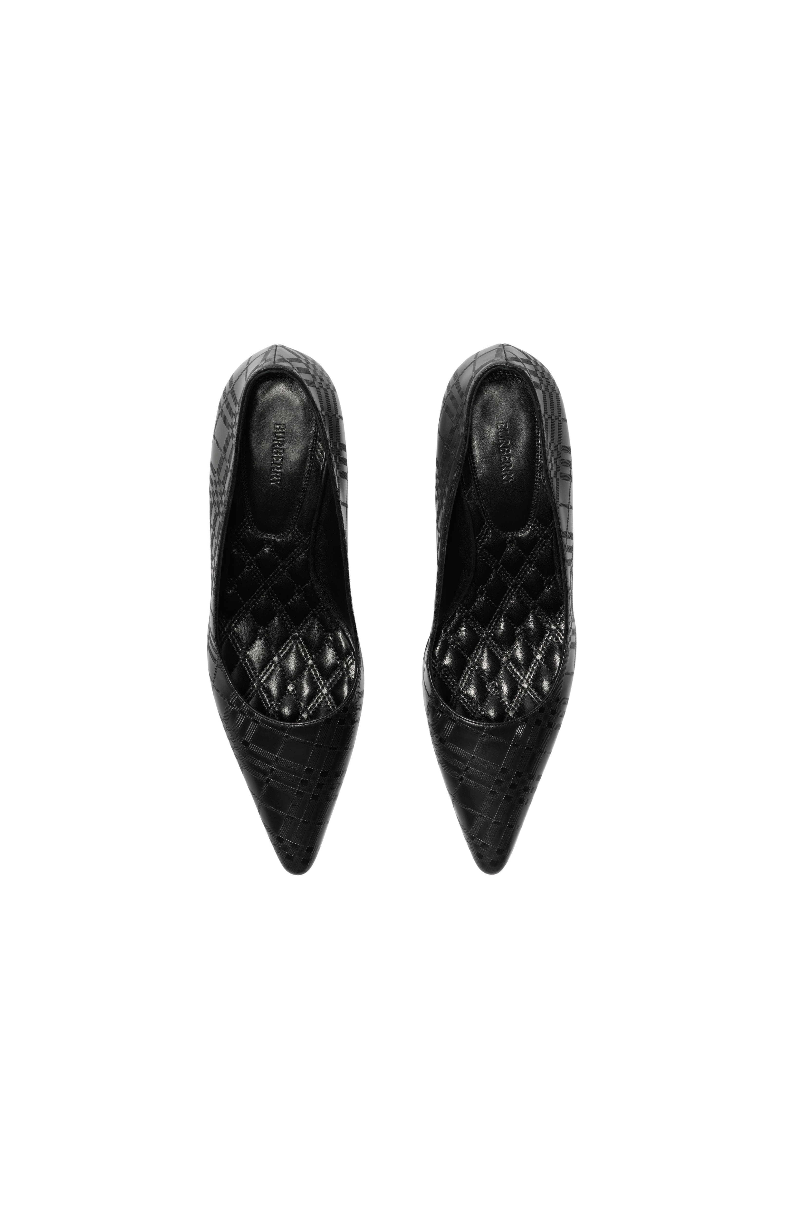 Burberry Check Leather Dame Low Pumps, Alternate, color, Black