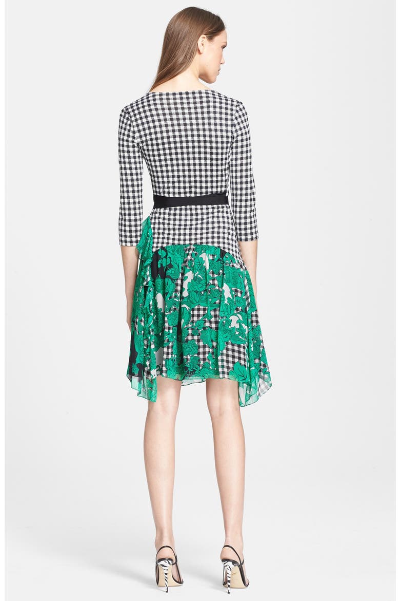 'Riviera' Gingham Print Silk Wrap Dress, Alternate, color, GREEN MULTI