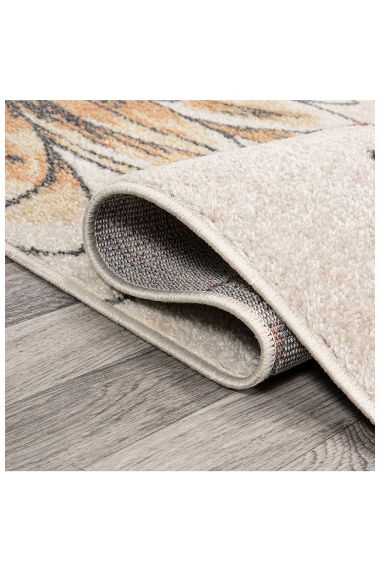 Giglio Modern Botanical Flower Area Rug, Alternate, color, Orange/Blue/Cream