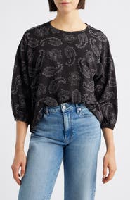 Bobeau Embroidered Puff Sleeve Top