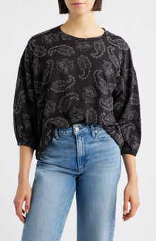 Bobeau Embroidered Puff Sleeve Top