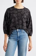 Bobeau Embroidered Puff Sleeve Top