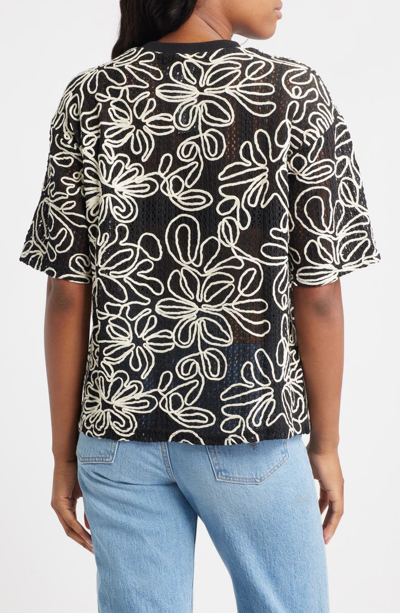 Topshop Floral Appliqué Open Stitch Shorts, Alternate, color, Black