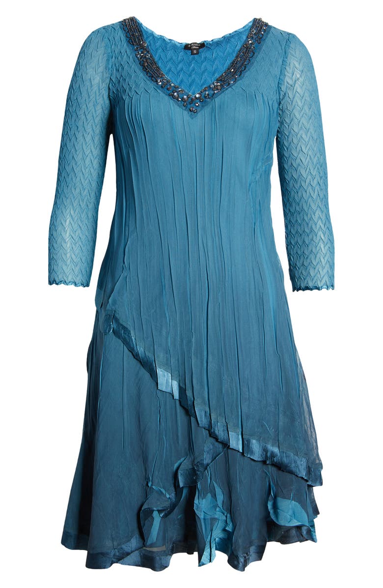 Komarov Beaded Neck Tiered Chiffon & Charmeuse Dress, Alternate, color, 