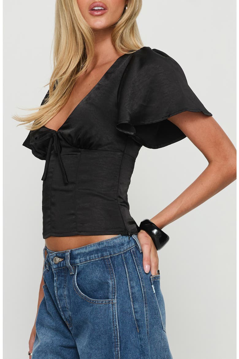 Sun Will Rise Tie Detail Satin Crop Top, Alternate, color, BLACK