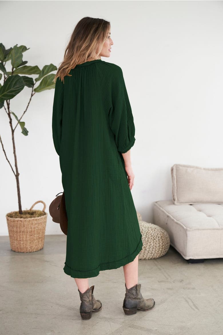Gauze Dress with Pockets, Alternate, color, Forest