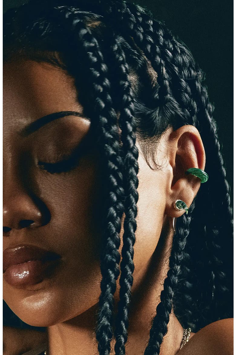x Jhené Aiko Stone Saber-Tooth Front/Back Earrings, Alternate, color, STERLING SILVER