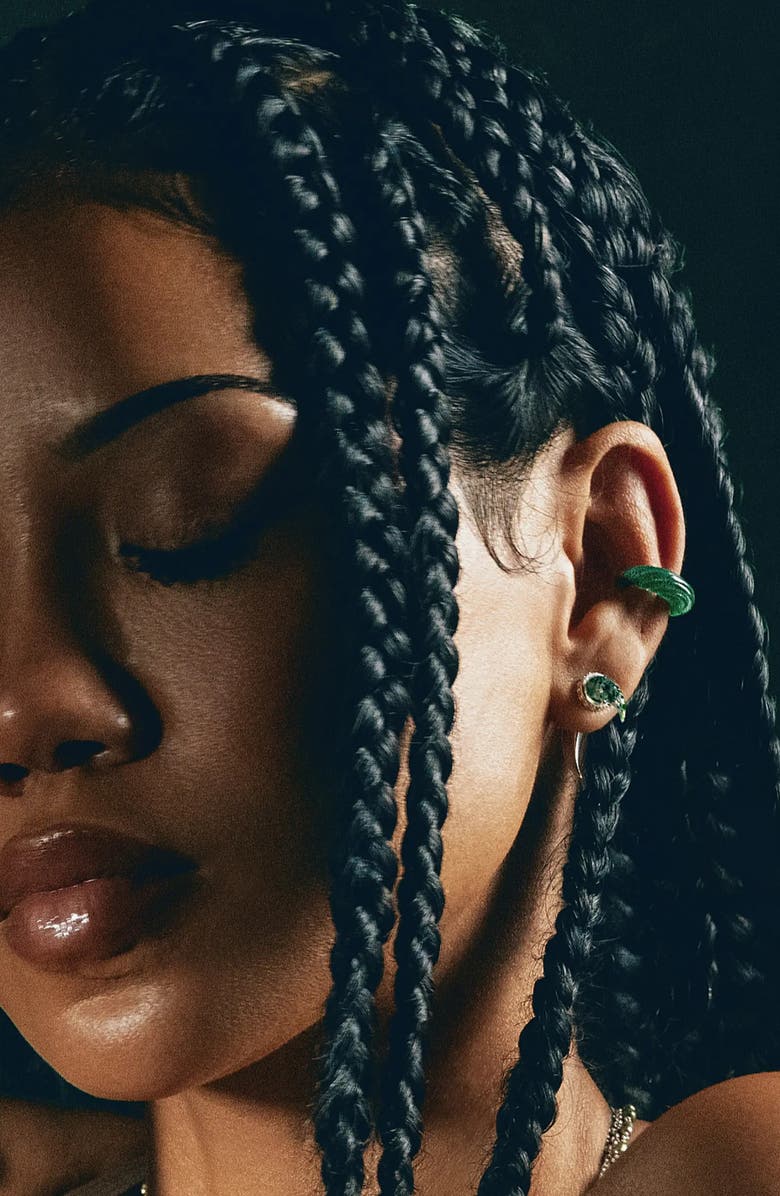 Awe Inspired x Jhené Aiko Stone Saber-Tooth Front/Back Earrings, Alternate, color, Sterling Silver