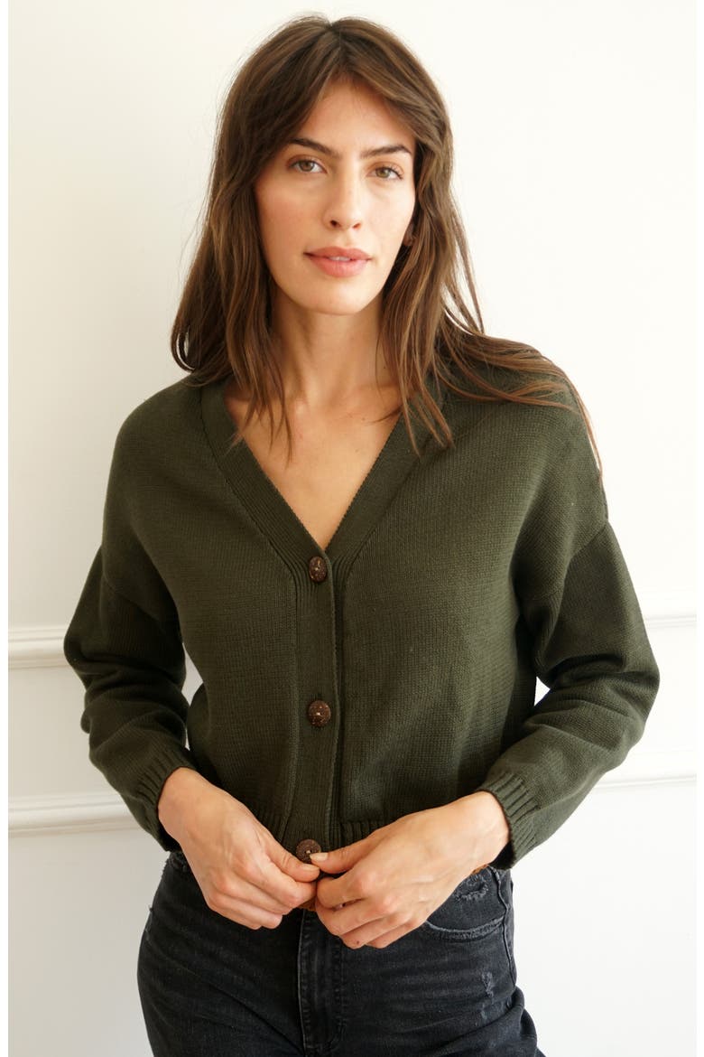 Diana Cropped Cardigan, Alternate, color, Forest Green