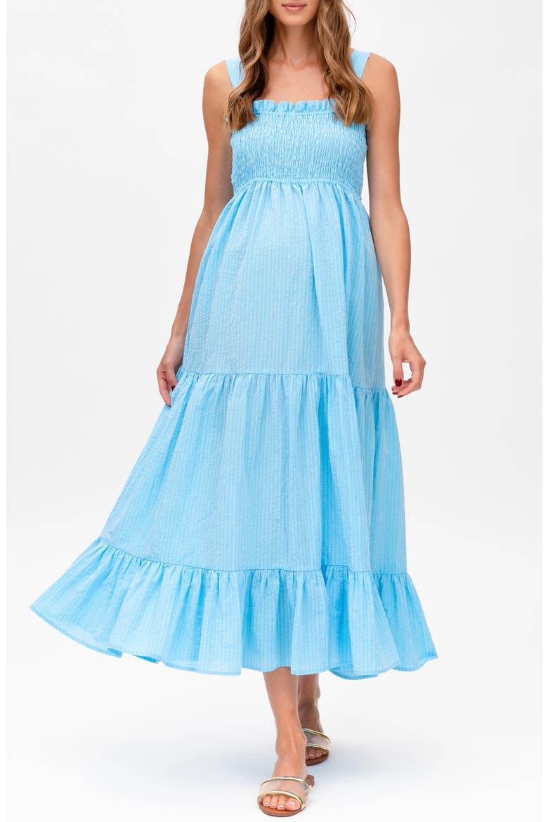 Cotton & Linen Maternity Maxi Dress, Main, color, LIGHT/ PASTEL BLUE