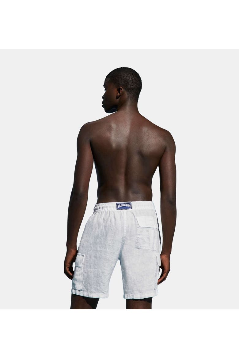 Men's Linen Bermuda Cargo Pockets Shorts, Alternate, color, BLANC