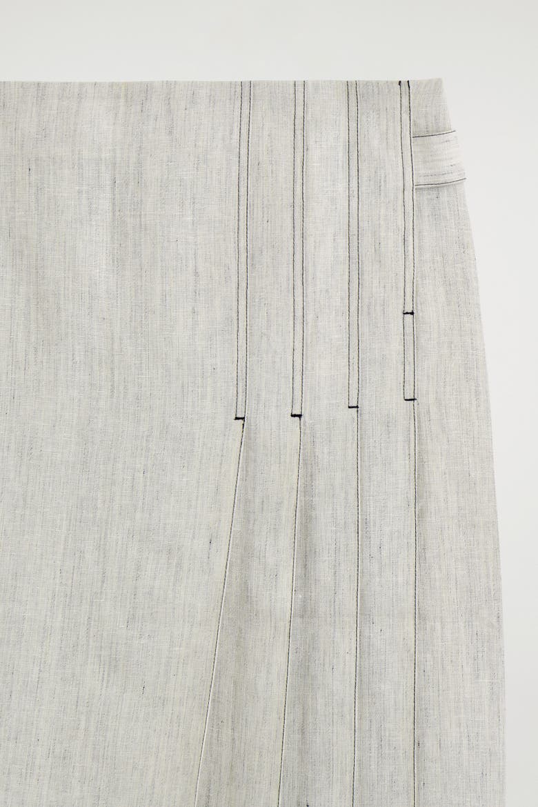 Belted Pleated Linen Midi Skirt, Alternate, color, LIGHT GRAY