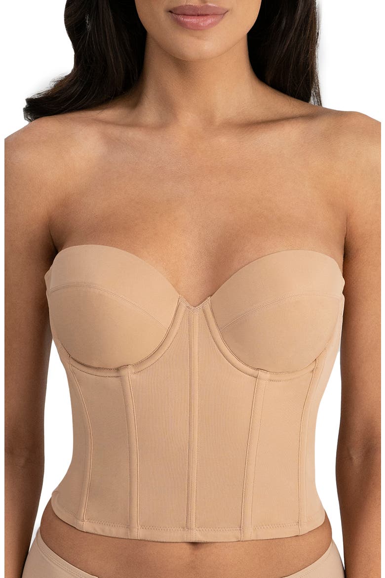 Brie Backless Strapless Bustier, Main, color, MOCHA
