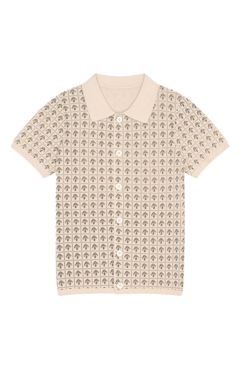 MAVRANS Mushroom Organic Cotton Crochet Short Sleeve Button-Up Shirt, Main, color, 