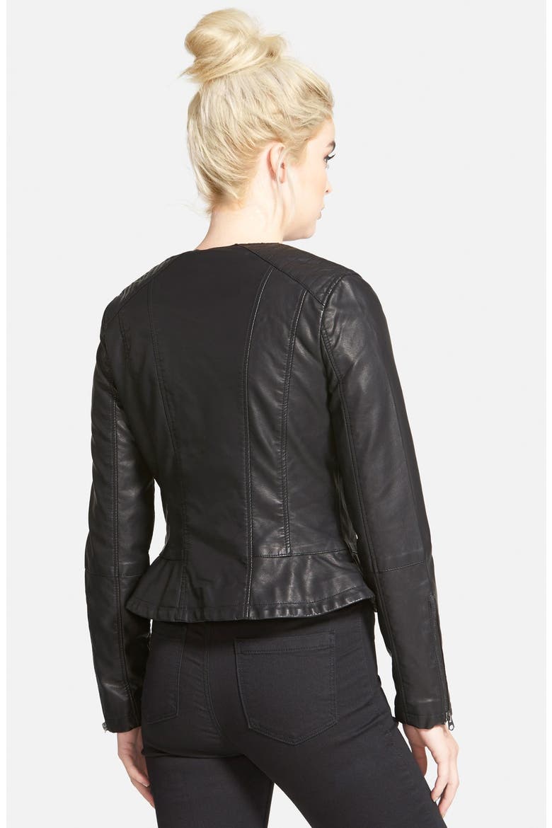 Faux Leather Biker Jacket, Alternate, color, BLACK