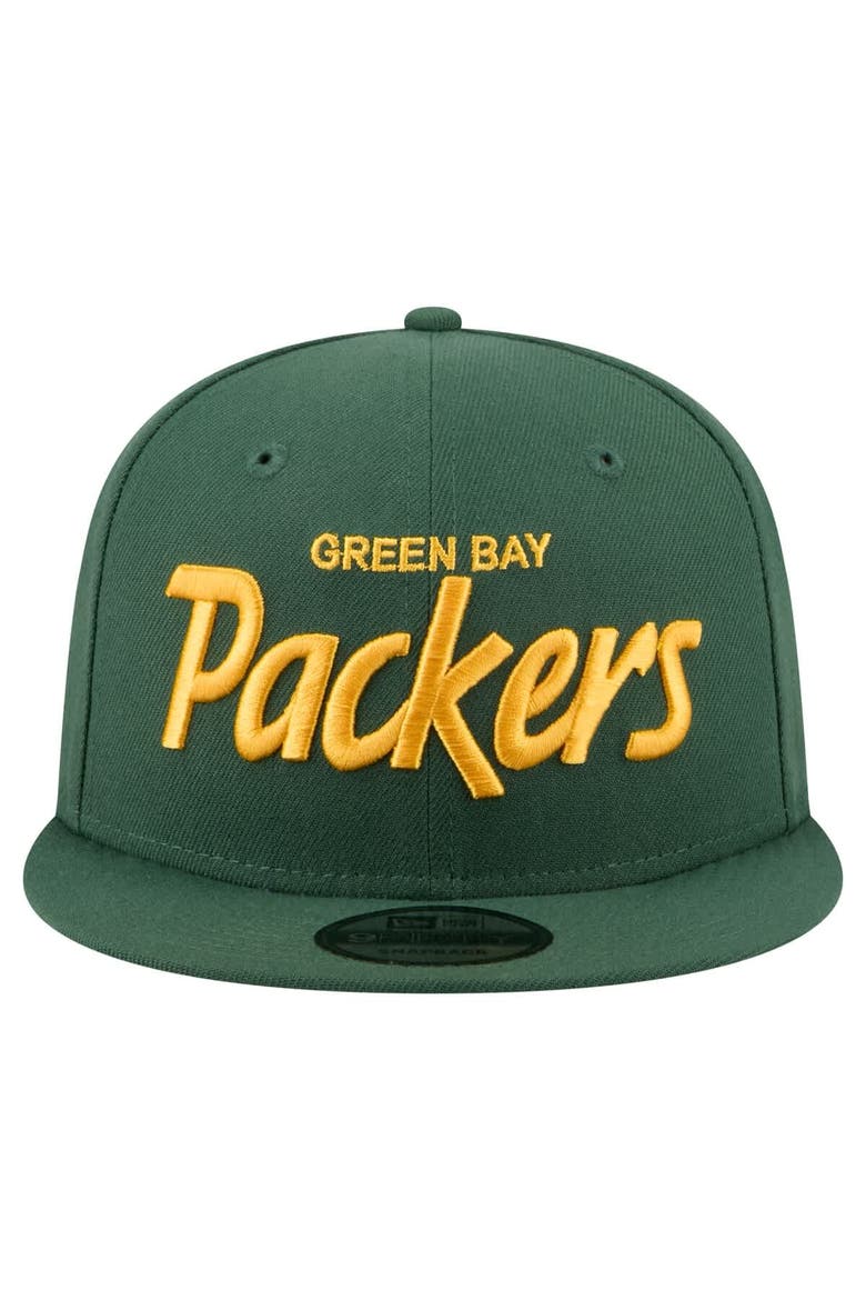 Men's New Era  Green Green Bay Packers Core Team Script 9FIFTY Snapback Hat, Alternate, color, Green