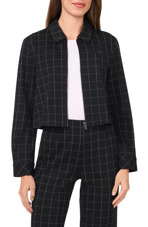 Windowpane Check Crop Zip-Up Jacket