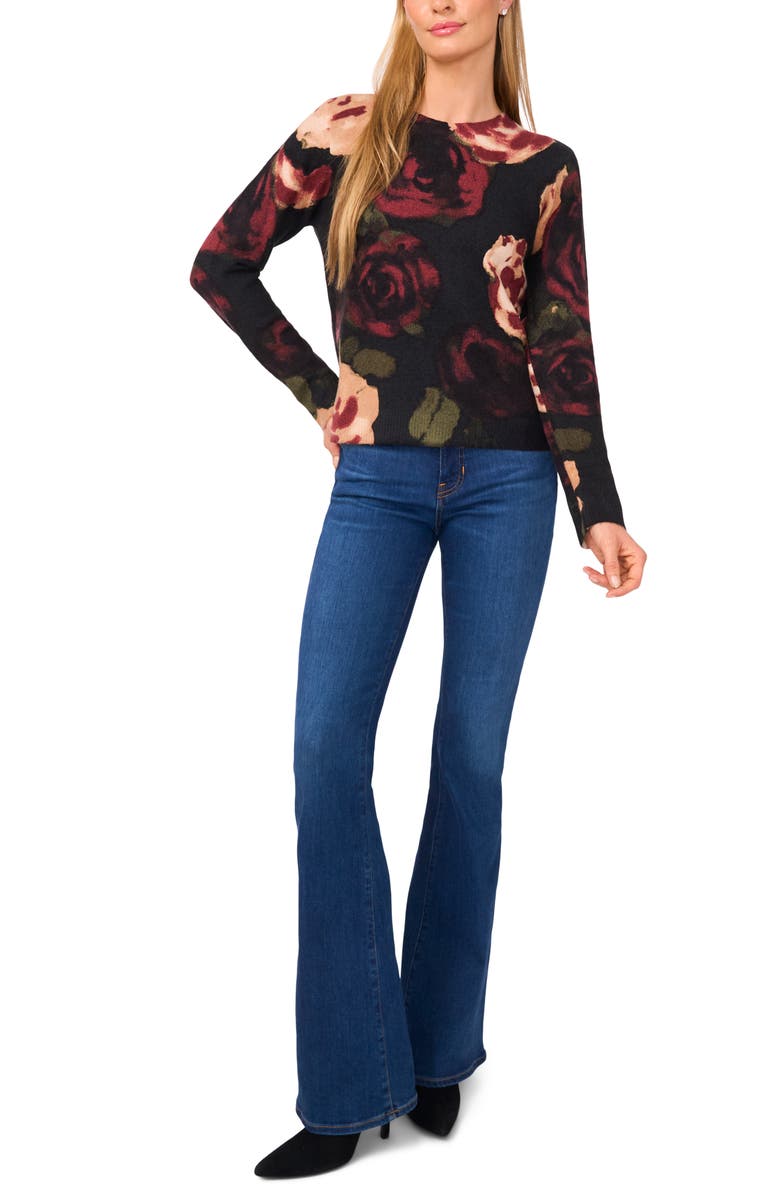Halogen<sup>®</sup> Floral Print Crewneck Sweater, Alternate, color, Rich Black