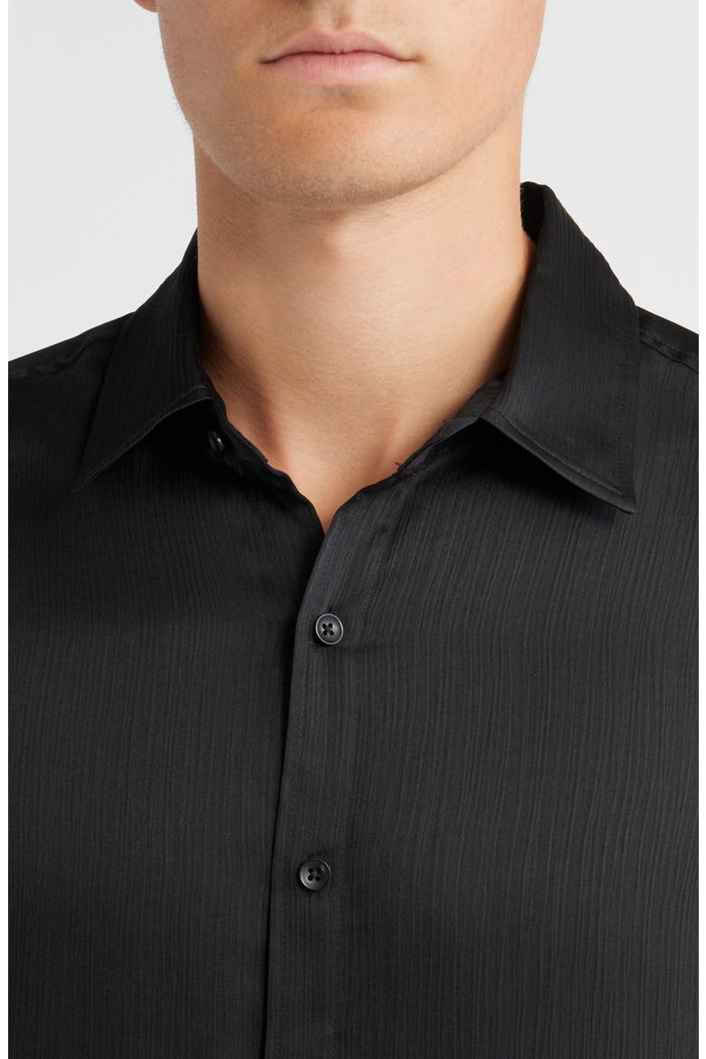 Black Satin Button-Up Shirt, Alternate, color, BLACK CAVIAR