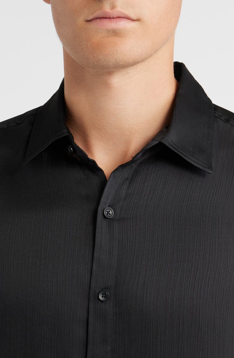Open Edit Black Satin Button-Up Shirt, Alternate, color, Black Caviar