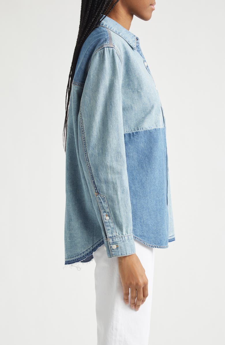 Veronica Beard Dalma Colorblock Denim Button-Up Shirt, Alternate, color, Time Travel