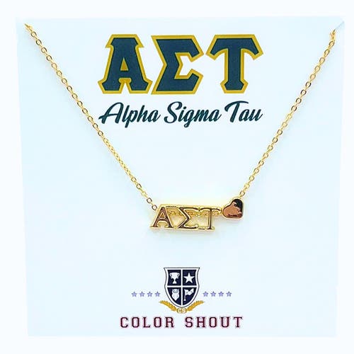Color Shout Alpha Sigma Tau Sorority Gold Heart Necklace In Gold