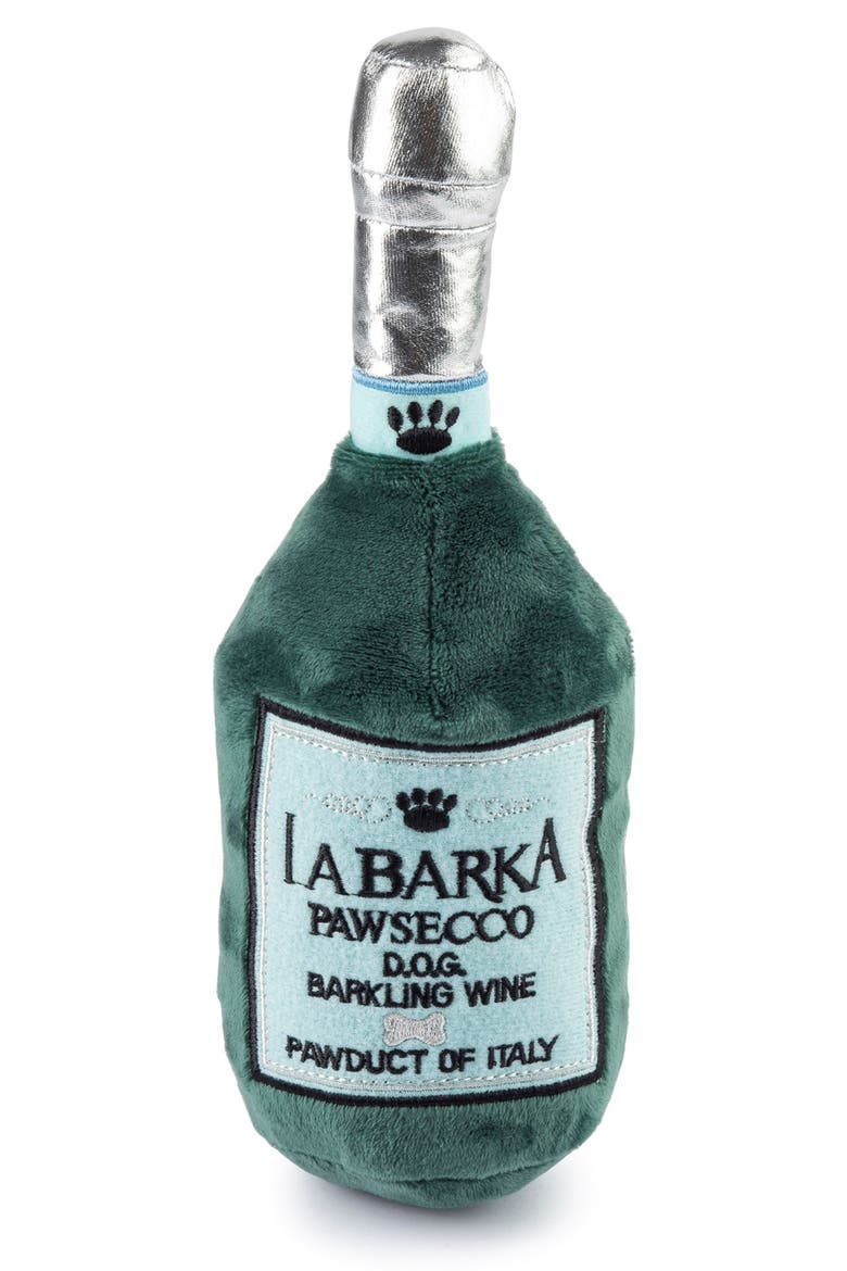 La Barka Pawsecco Plush Dog Toy, Main, color, GREEN