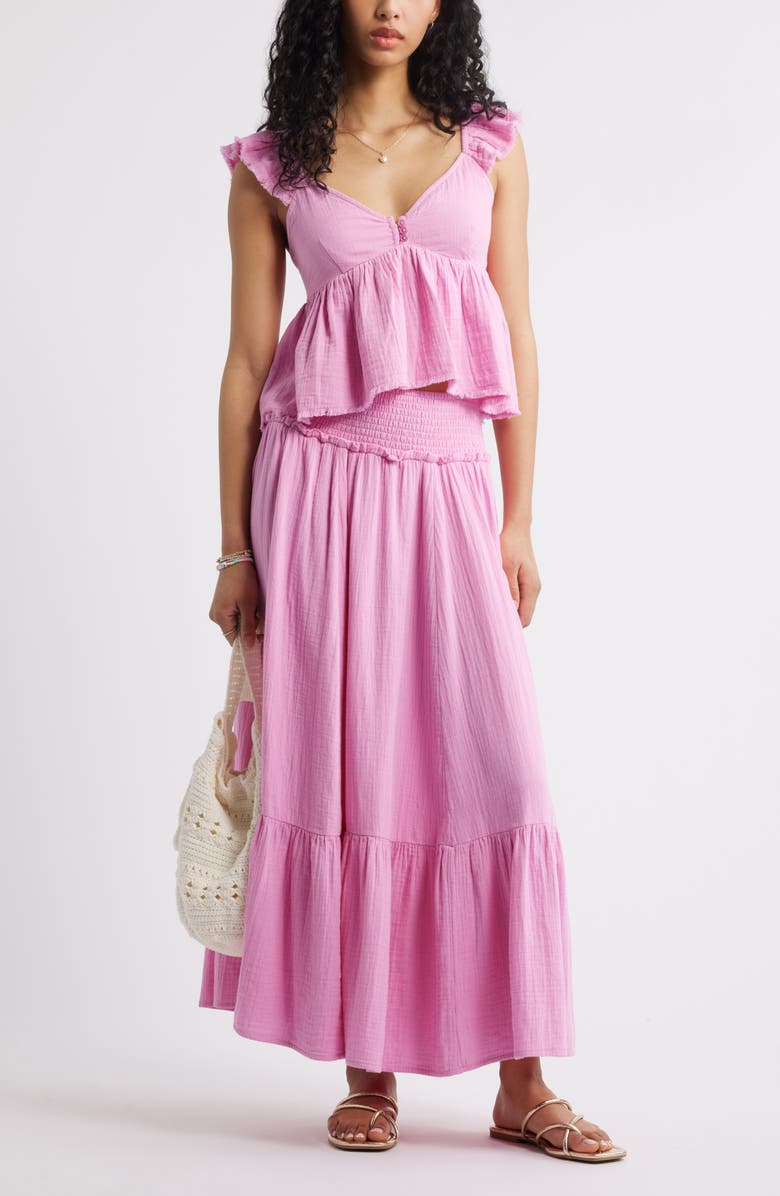 BP. Cotton Gauze Tiered Maxi Skirt, Alternate, color, Pink Moonlite
