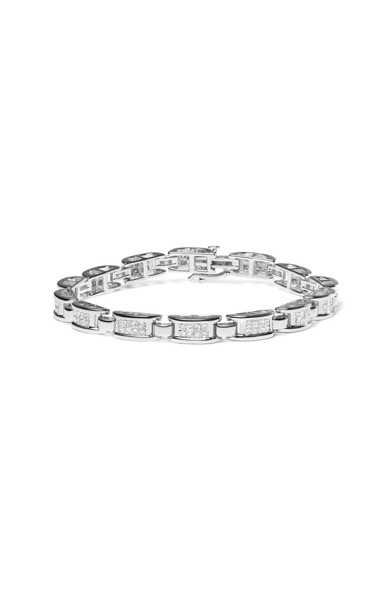 14K White Gold 3.0 Cttw Princess Diamond Link and Buckle Tennis Bracelet, Main, color, White