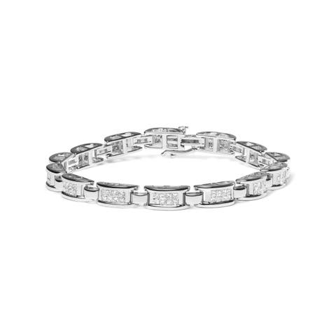 14K White Gold 3.0 Cttw Princess Diamond Link and Buckle Tennis Bracelet
