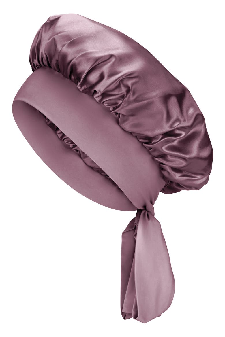 Bow Mulberry Silk Bonnet, Main, color, PLUM