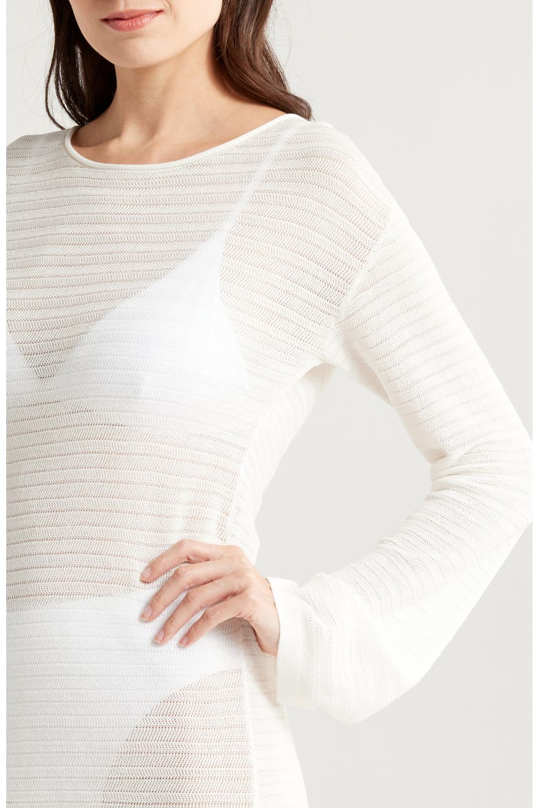 The Nicki Rib Long Sleeve Linen Blend Cover-Up Dress, Alternate, color, BRULE