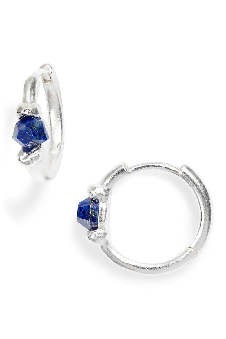 Ellms Huggie Earrings, Main, color, SILVER/ BLUE LAPIS