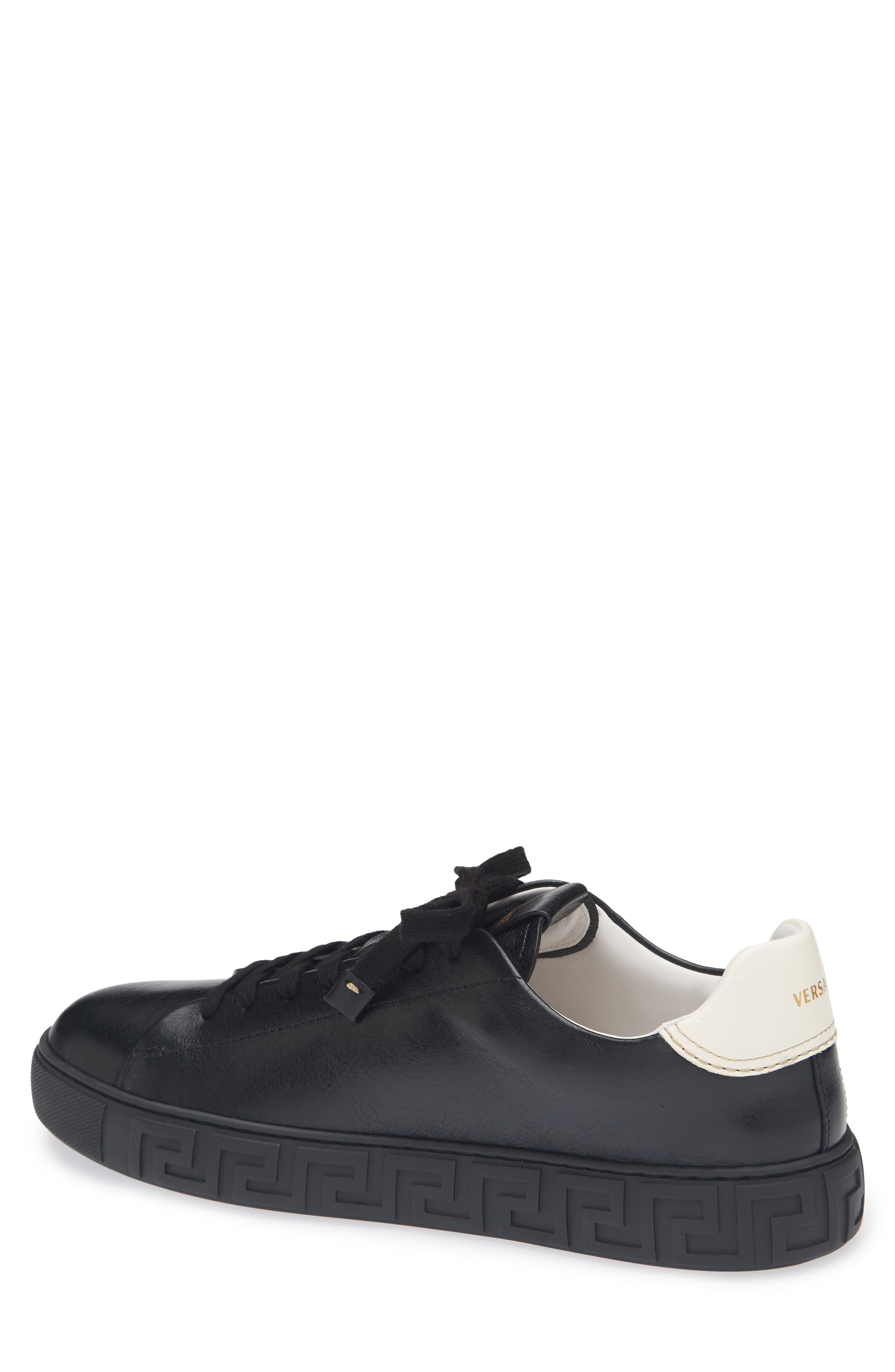 Greca Leather Sneaker, Alternate, color, BLACK WHITE