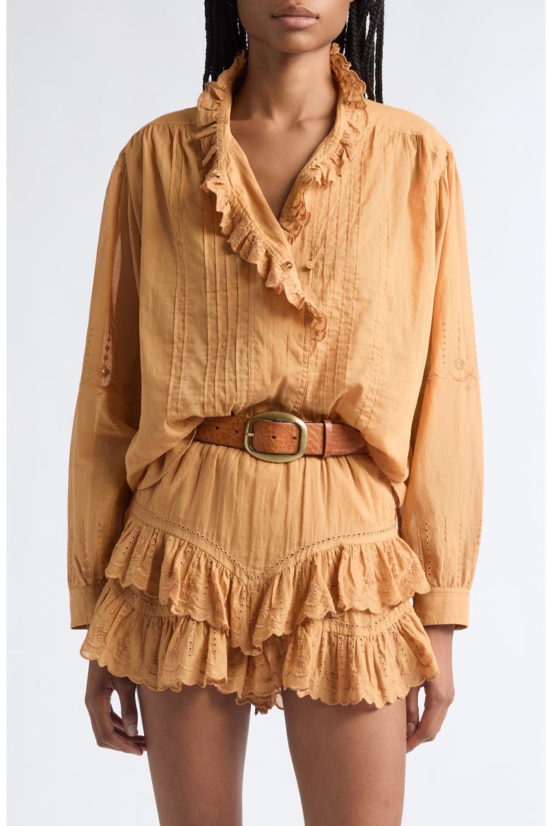 Leota Ruffle Cotton Top, Main, color, CARAMEL