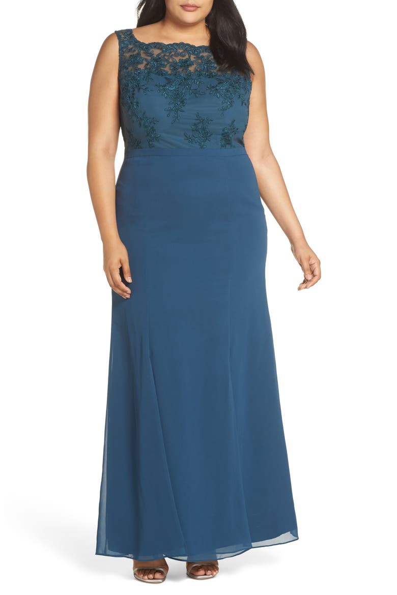 Embroidered Gown, Main, color, GREEN