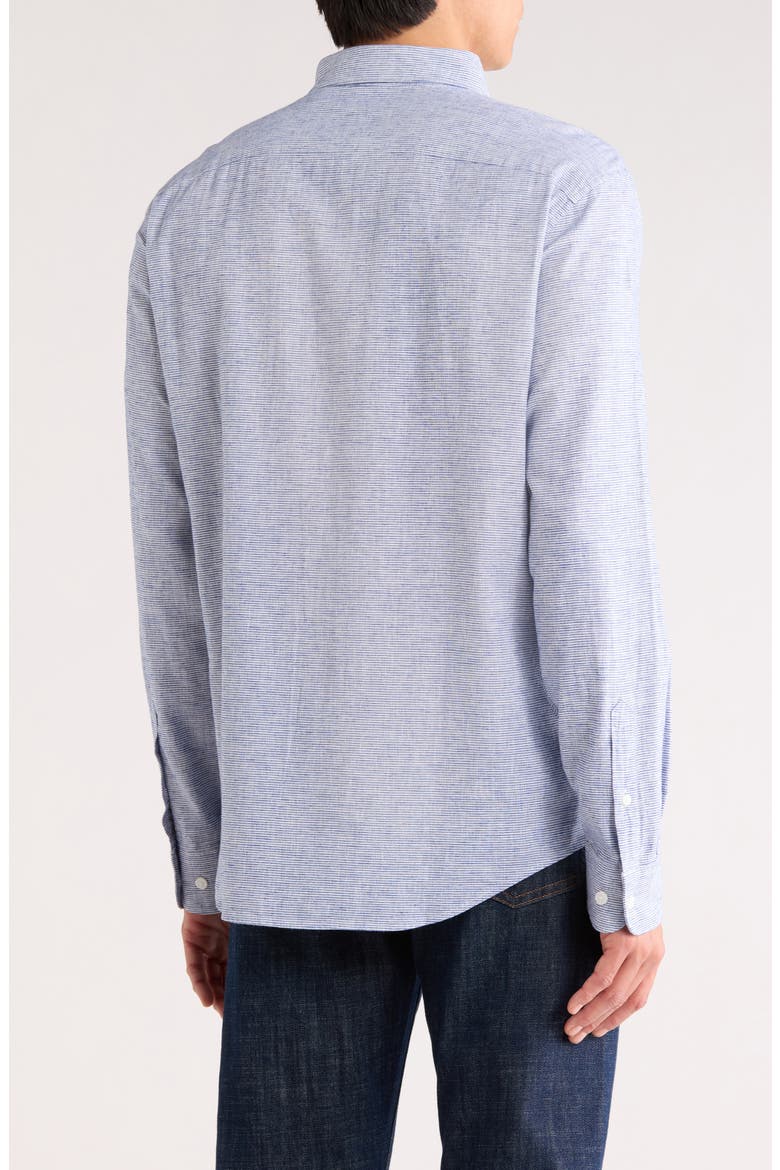 Stripe Stretch Linen & Cotton Button-Down Shirt, Alternate, color, MAZARINE BLUE